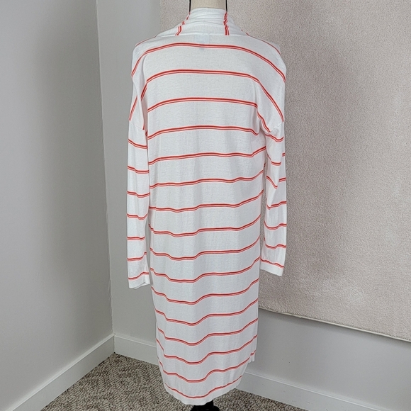 CAbi Orange And White Striped Stroll Long Open Face Cardigan/Duster Sweater Sz M - Picture 5 of 15